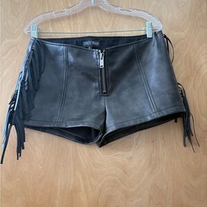 Current Mood Dark Brown Vegan leather  Fringe Women Shorts